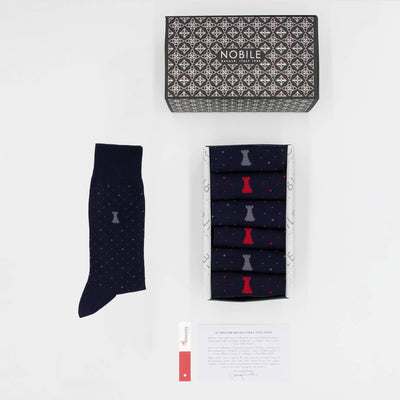 Polka Dot Night Box - Short Socks 3 x Amaranth Polka Dots & 3 x Silver Polka Dots on Blue