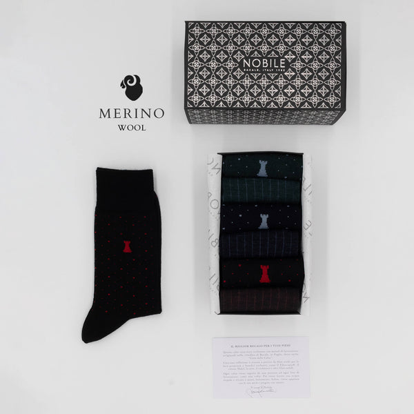 St. Moritz - Box of 6 Short Merino Wool Socks - Stripes & Dots