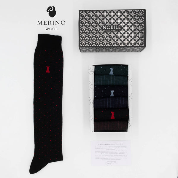 St. Moritz - Box of 6 Long Merino Wool Socks - Stripes & Dots