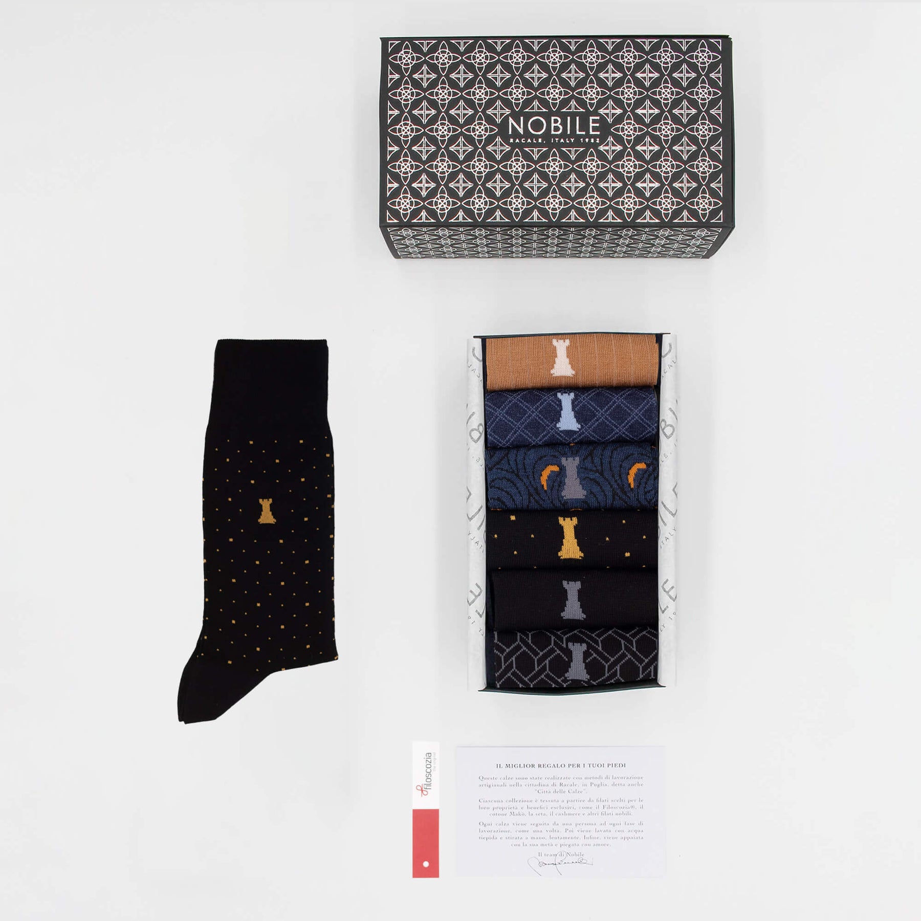 Noble Evening Box of 6 Short Socks - Dots, Ribbed, Solid Color & Pattern