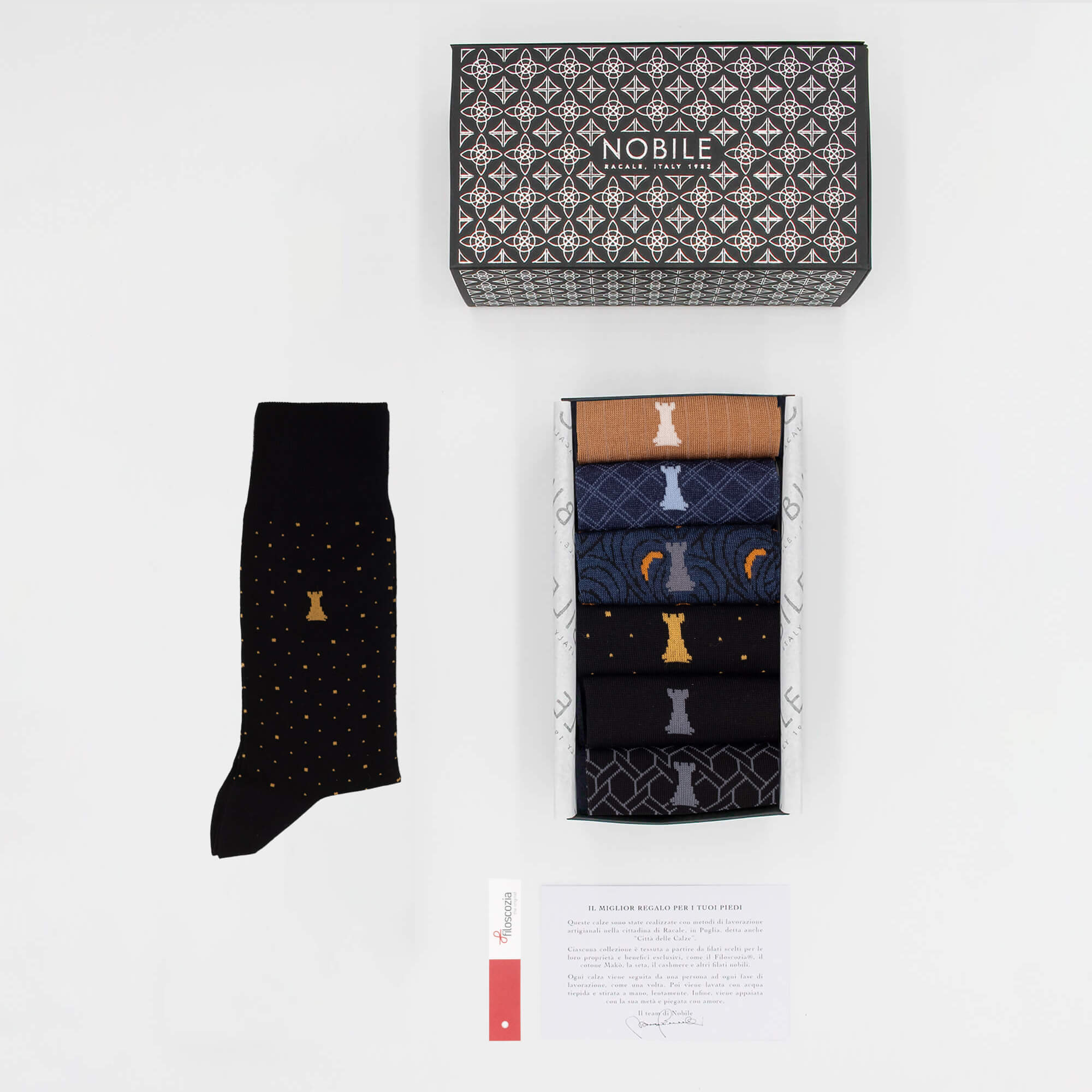 Noble Evening Box of 6 Short Socks - Dots, Ribbed, Solid Color & Pattern