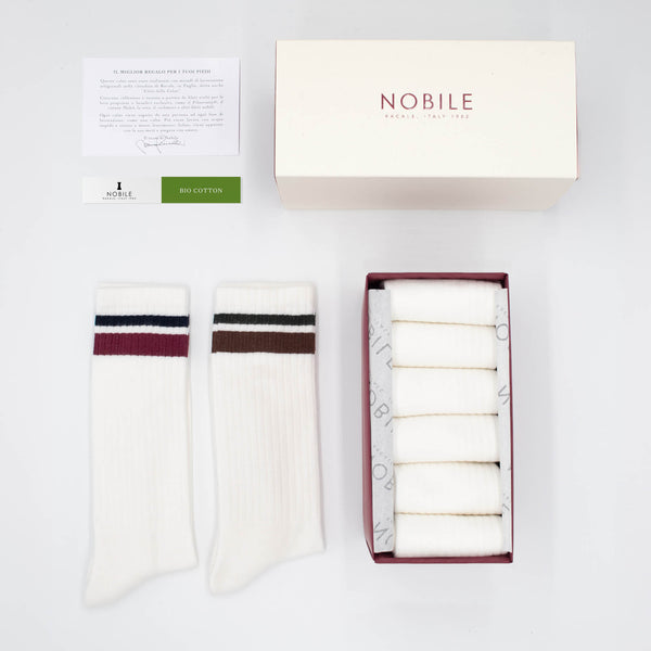 White & Stripes - Box of 6 sports socks in organic cotton