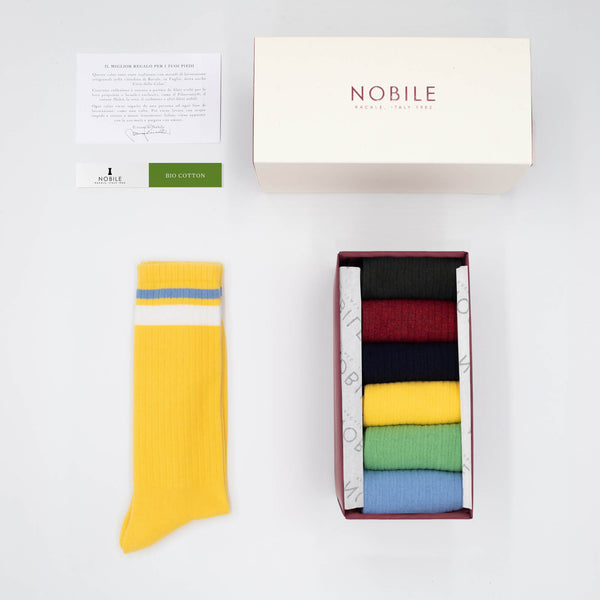 Mixed Colors - Box of 6 Sports Socks in Organic Cotton with Stripes