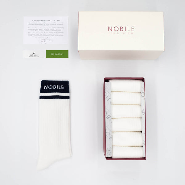 Basic Comfort - Box of 6 sports socks in organic cotton with Nobile writing