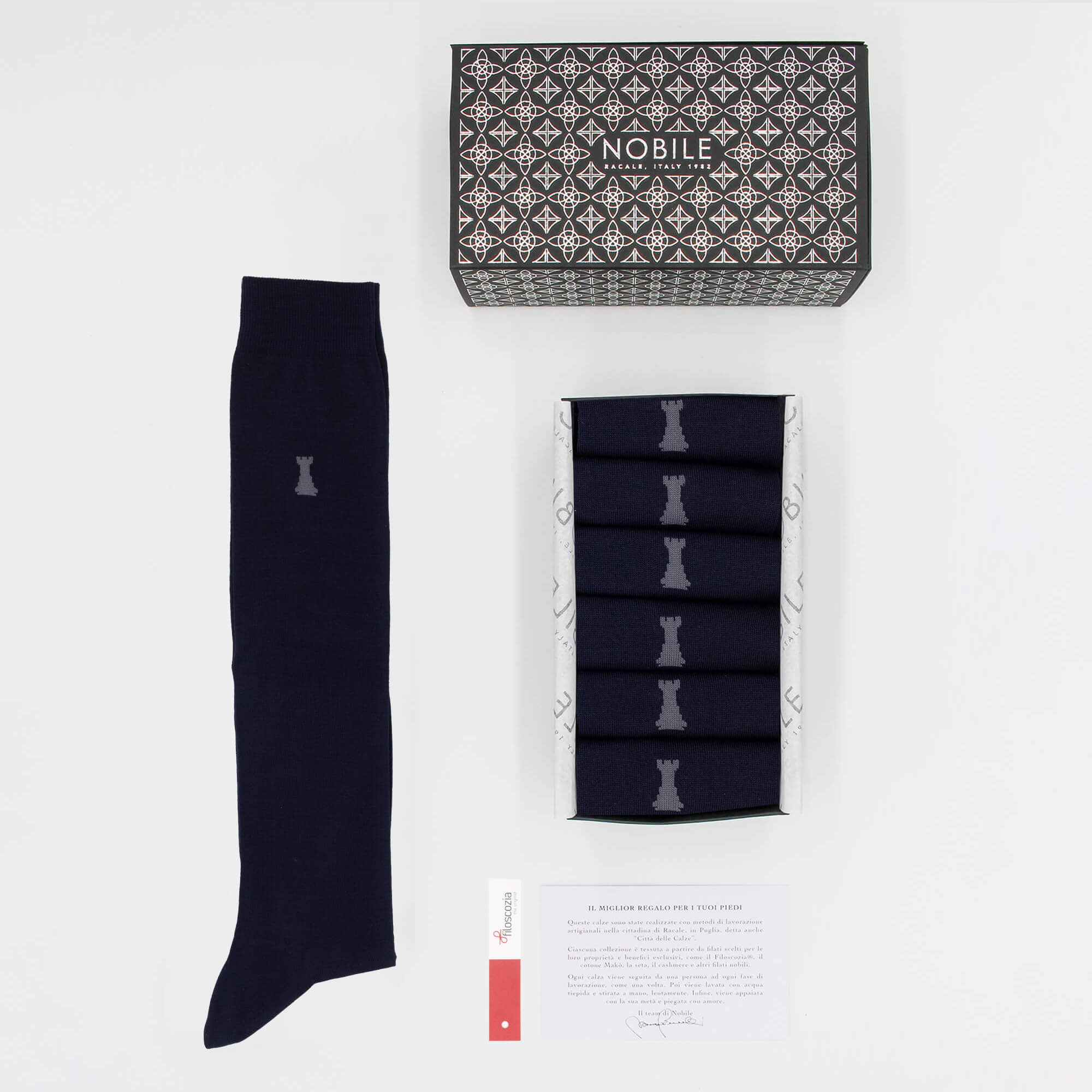Bleu uni - Boîte de 6 chaussettes longues