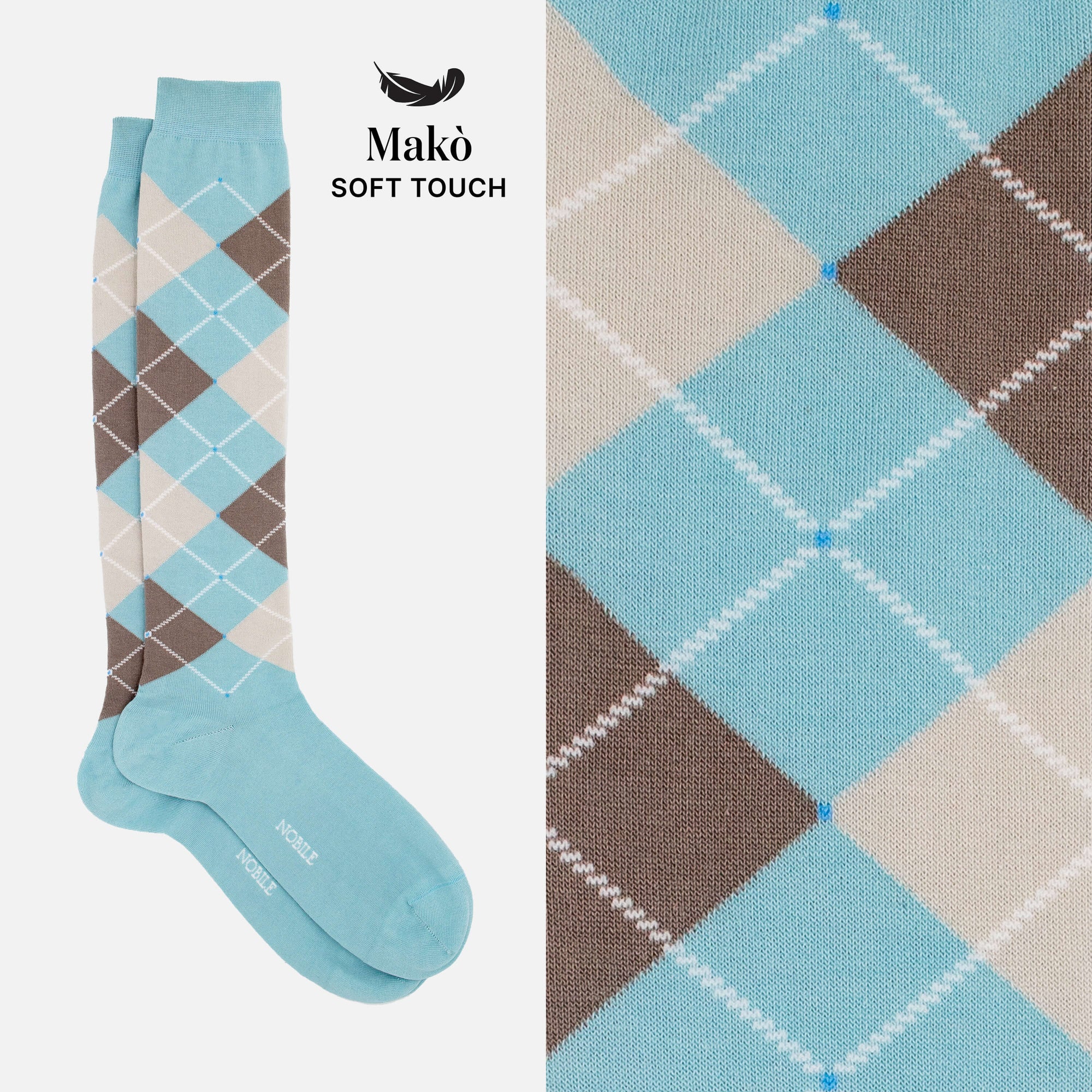 Brigitte - Long diamond-patterned socks in soft Makò cotton