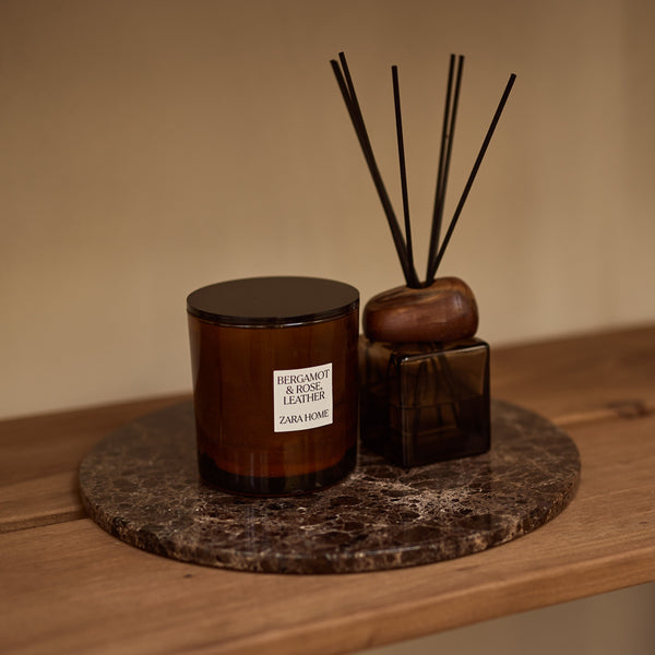 Bruin marmer dienblad rond 30cm MOOISA