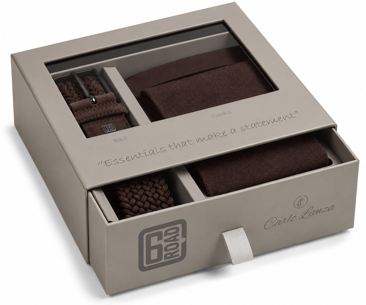 Gift box Socks & Belt | Dark brown