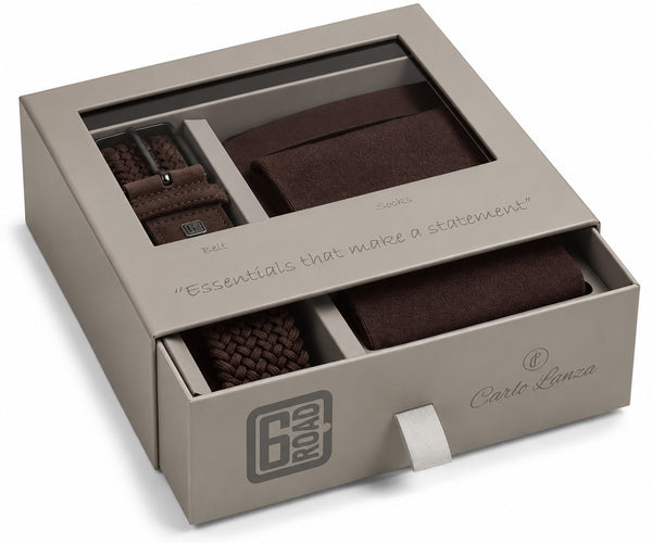Gift box Socks & Belt | Dark brown