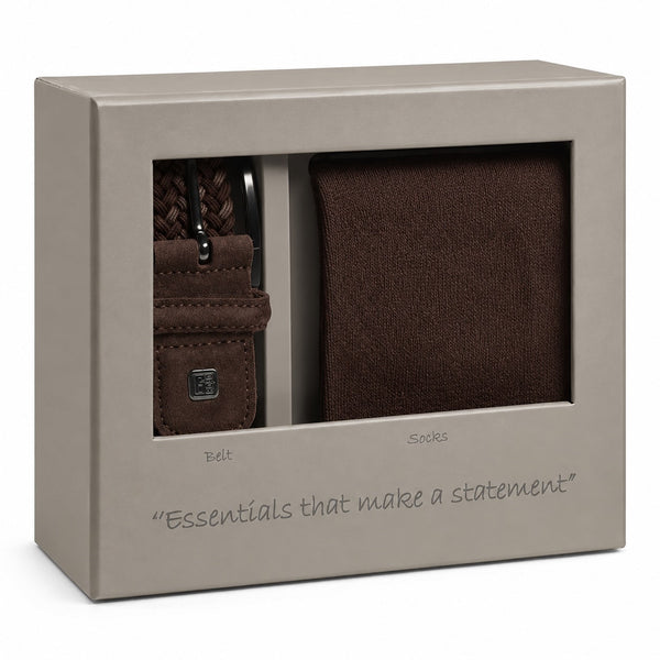 Gift box Socks & Belt | Dark brown
