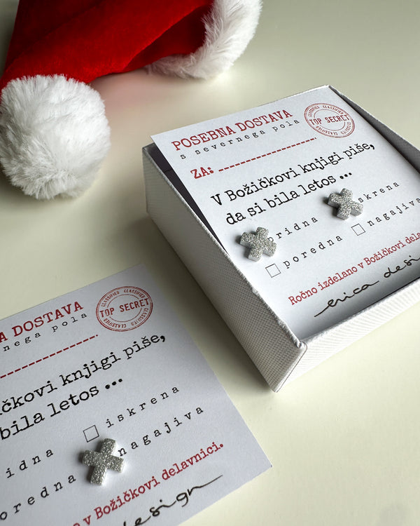 Earrings XX on a festive card for the good or naughty