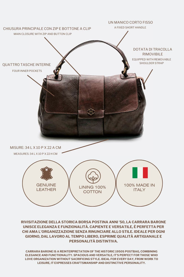 Carrara borsa donna postina 100% vera pelle Made in Italy - Barone Firenze
