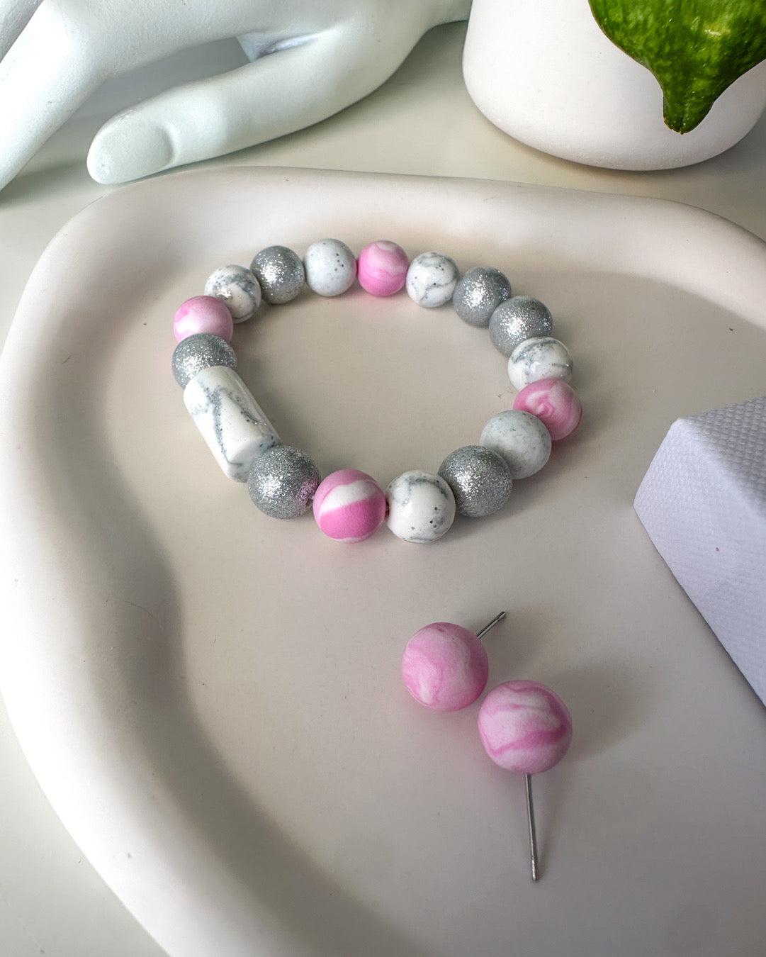 Bracelet, earrings | BULB LIMITED | pink, silver