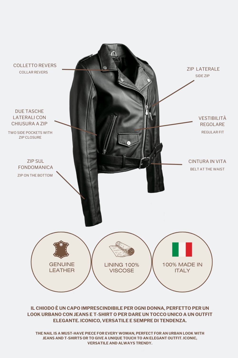 Chiodo Donna giacca 100% vera pelle Made in Italy- Barone Firenze