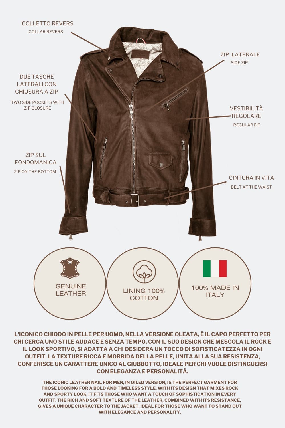 Chiodo Uomo Oleato giacca 100% vera pelle Made in Italy - Barone Firenze