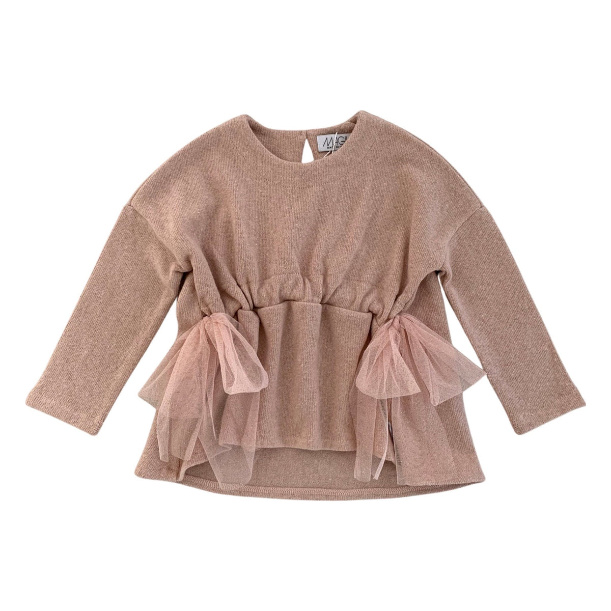 WARM COTTON SWEATER WITH BOWS AT THE WAIST