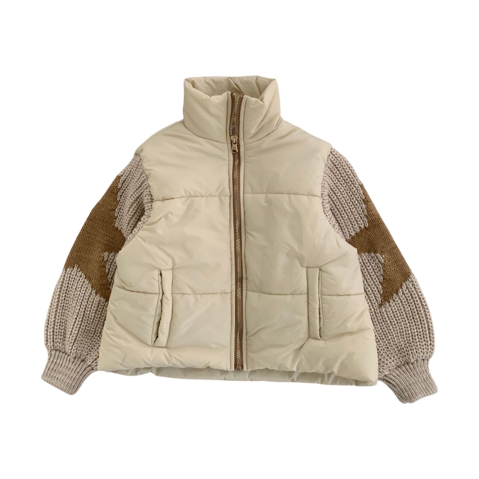 PUFFED JACKET WITH KNITTED SLEEVES