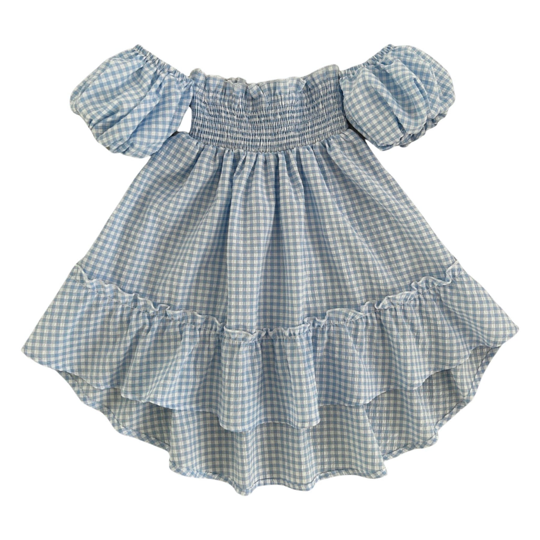 MICROVICHY DRESS WITH PUFF SLEEVES