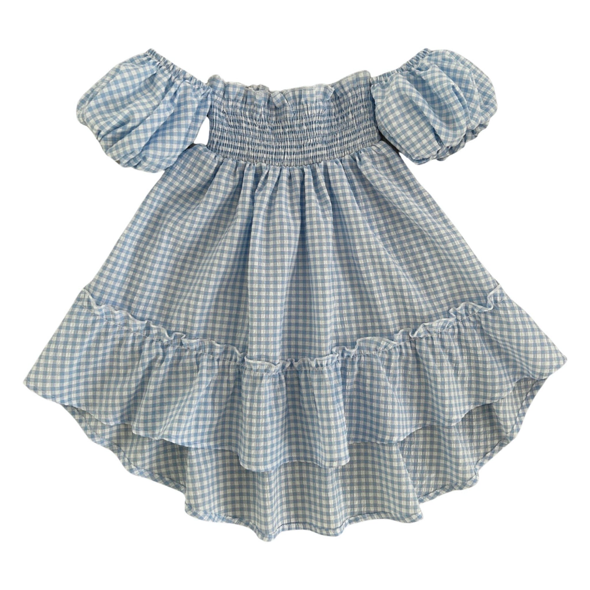 MICROVICHY DRESS WITH PUFF SLEEVES