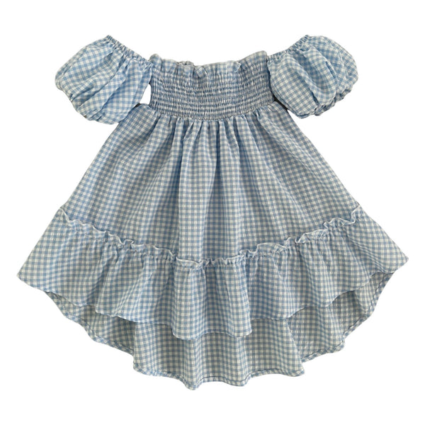 MICROVICHY DRESS WITH PUFF SLEEVES