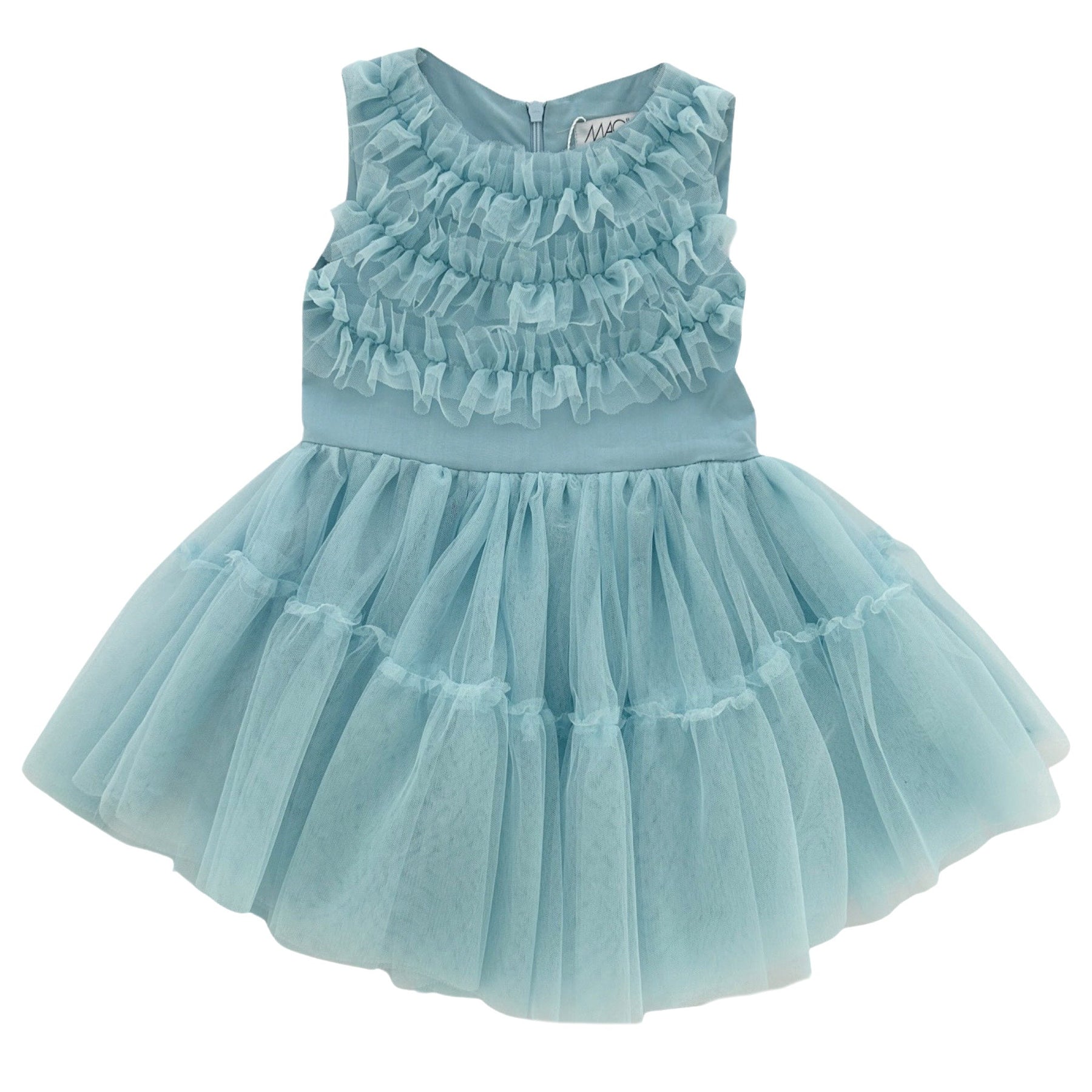ROBE AVEC VOLANTS EN TULLE BLEU