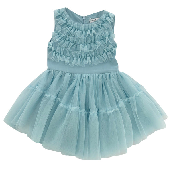 ROBE AVEC VOLANTS EN TULLE BLEU