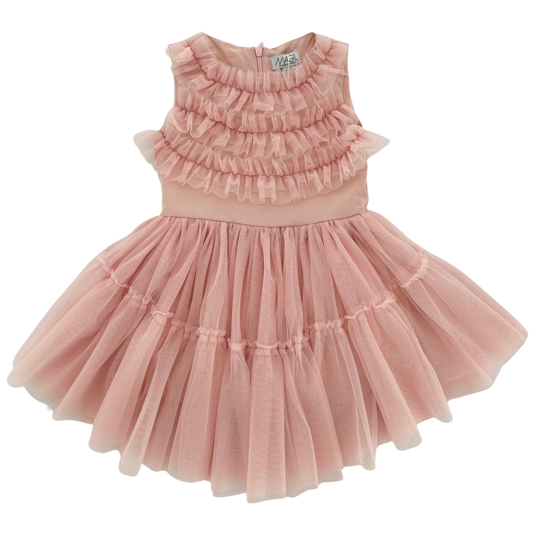 VESTIDO CON VOLANTES DE TUL ROSA