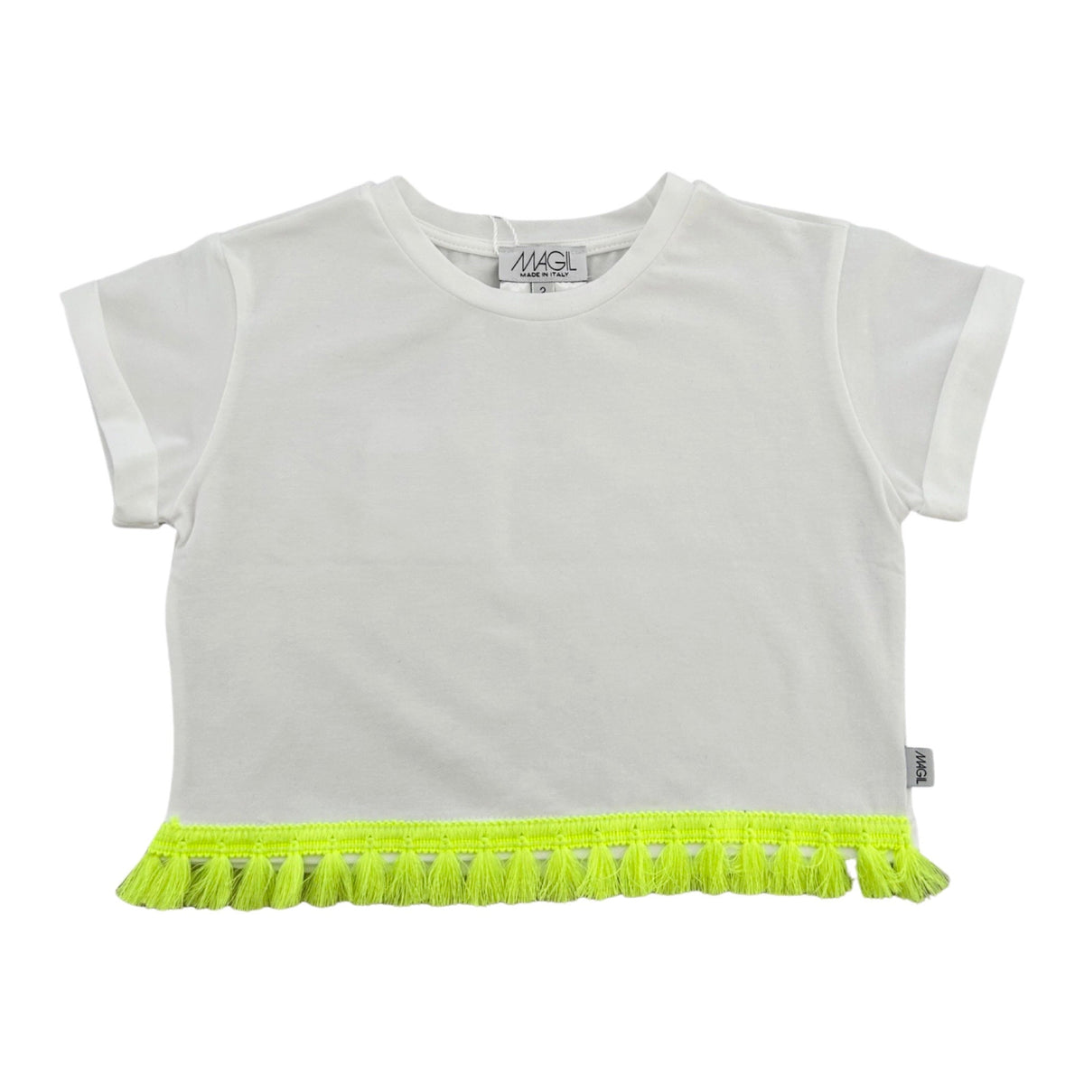 BOXED T-SHIRT WITH FLUO TASSELS