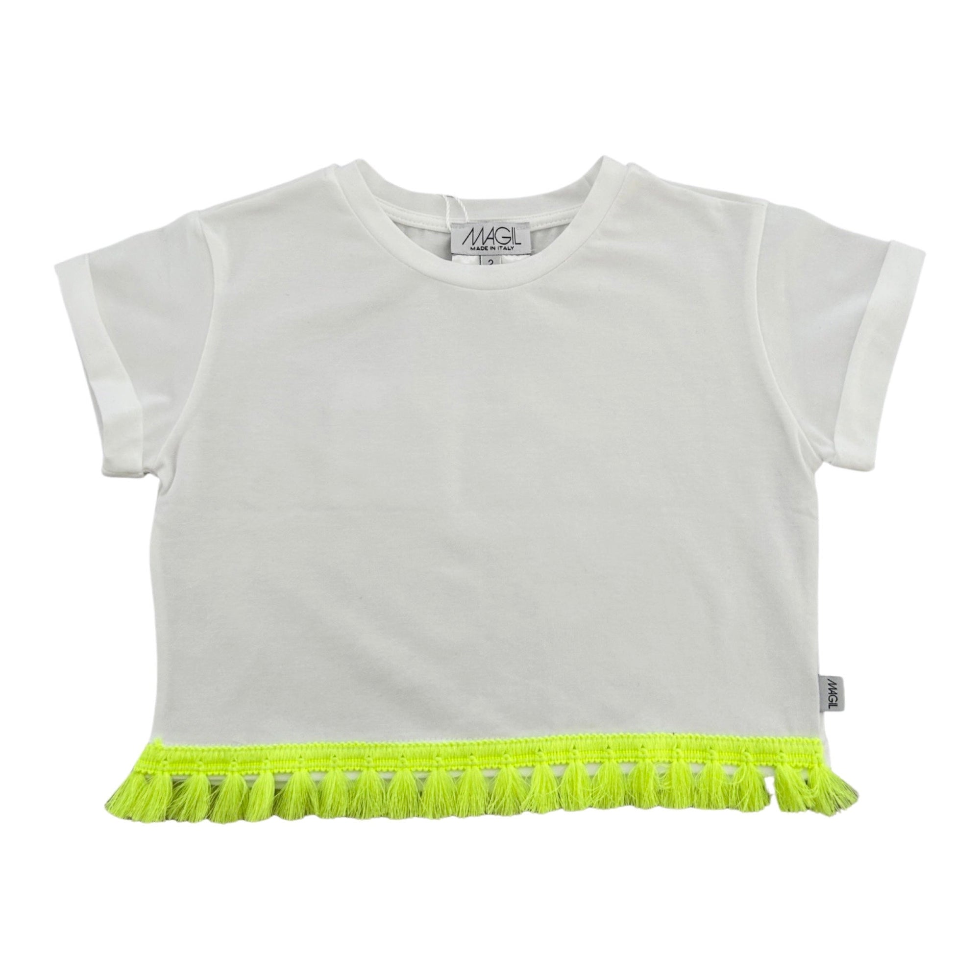 BOXED T-SHIRT WITH FLUO TASSELS