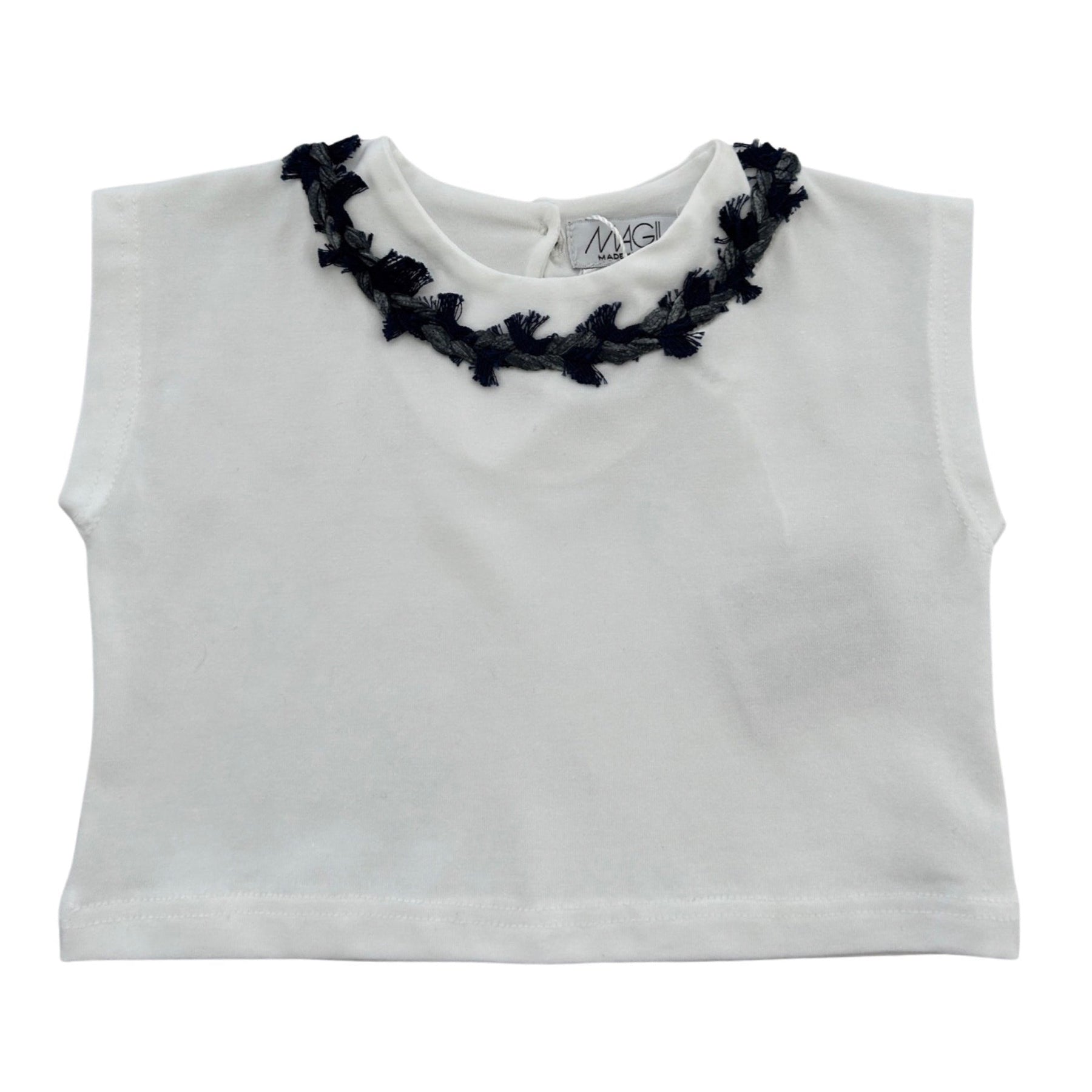 T-SHIRT COURT EN DENIM AVEC FRANGES