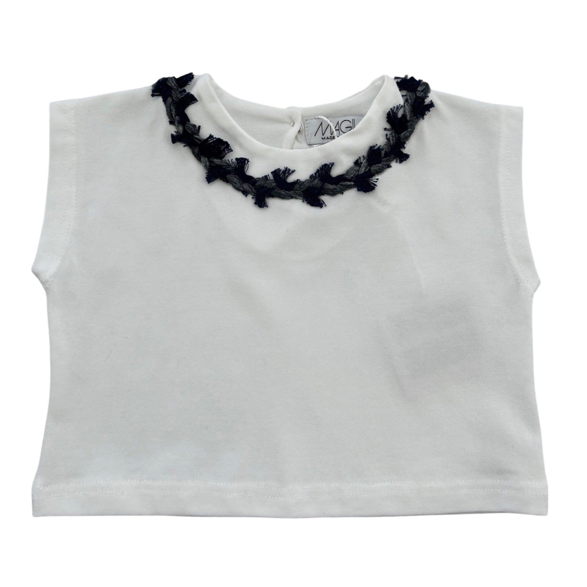 T-SHIRT COURT EN DENIM AVEC FRANGES