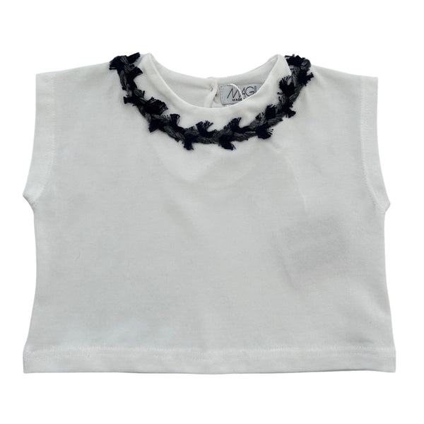 T-SHIRT COURT EN DENIM AVEC FRANGES