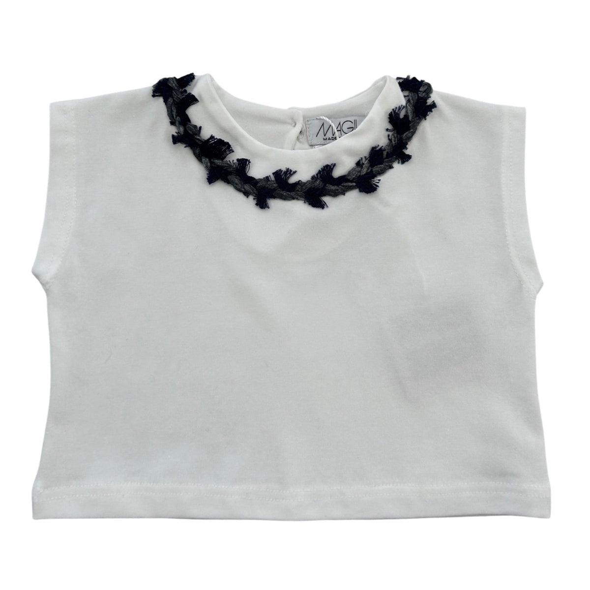 DENIM FRINGE CROPPED T-SHIRT