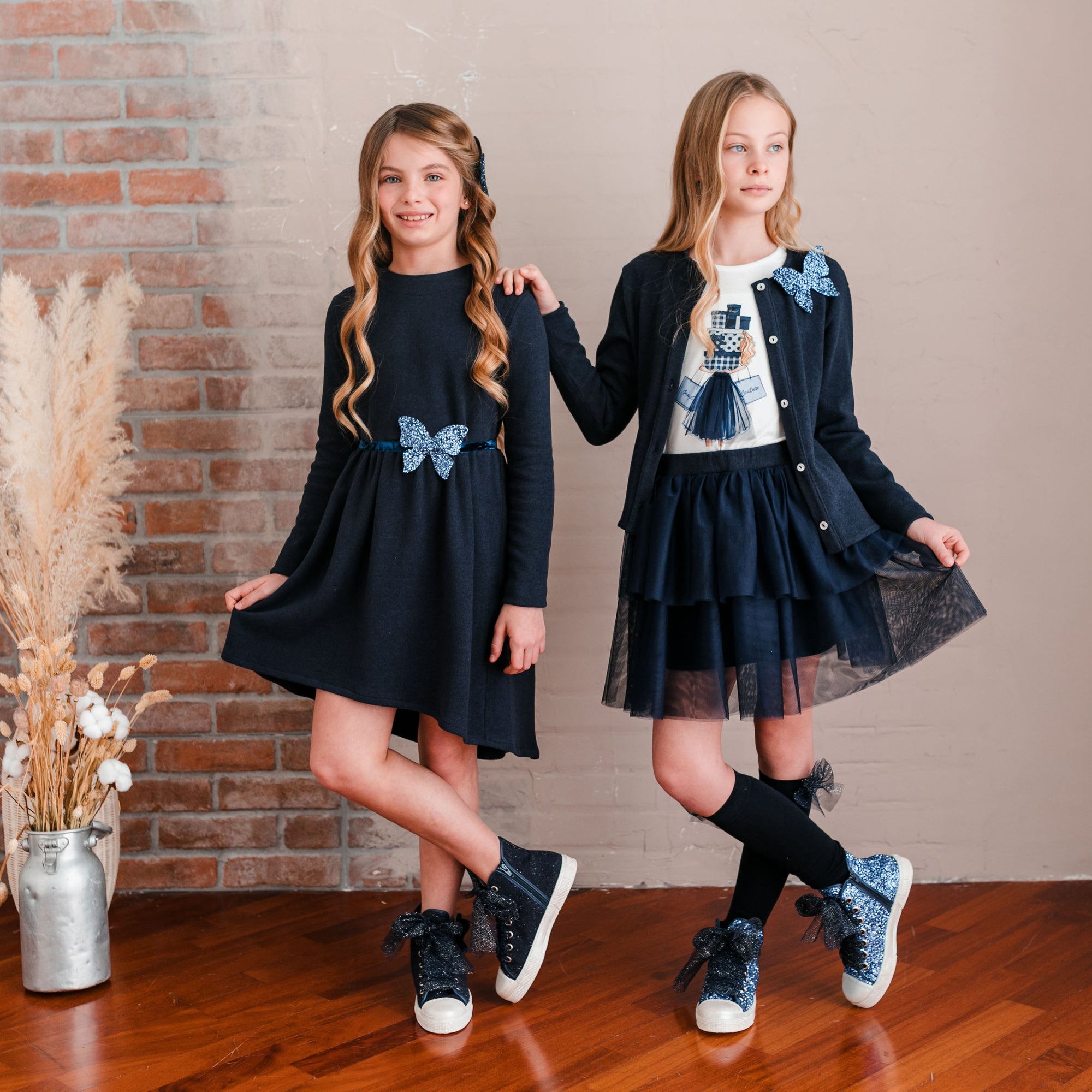 DRESS IN WARM COTTON WITH GLITTER BUTTERFLY BELT