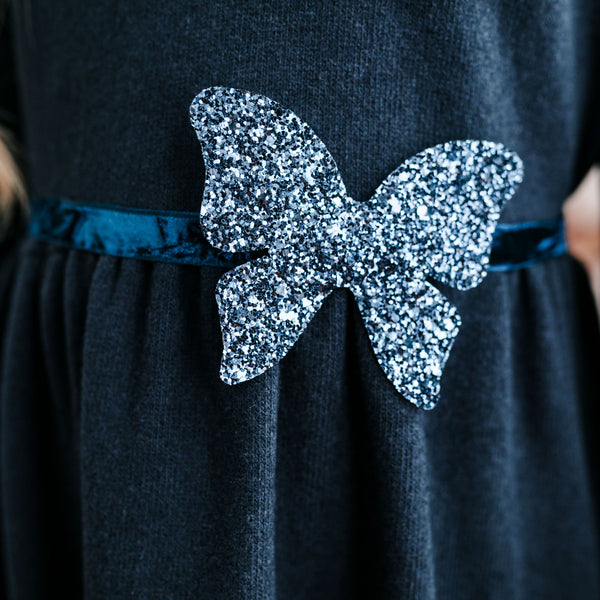 DRESS IN WARM COTTON WITH GLITTER BUTTERFLY BELT