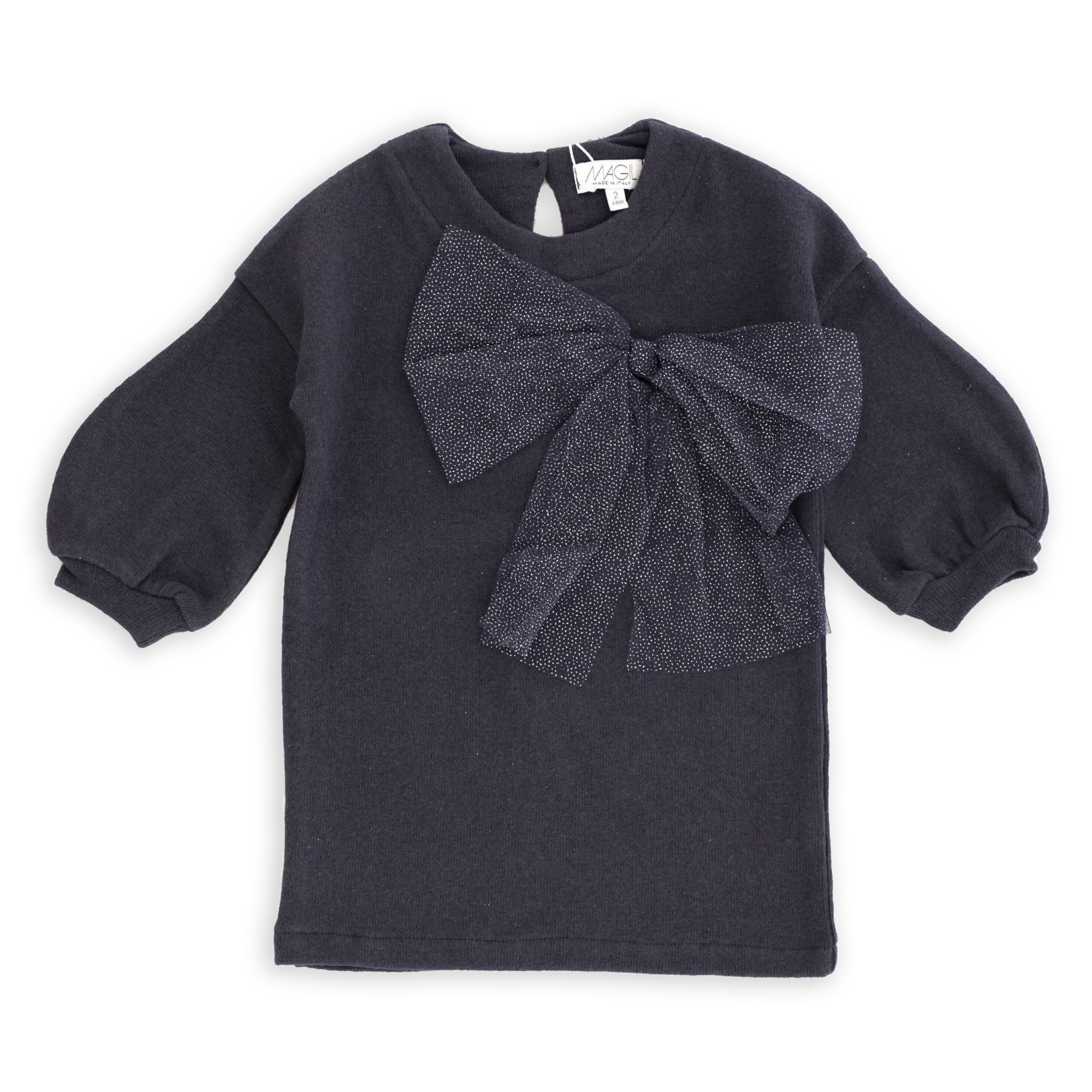 ABITO DETTAGLIO MANICA CON FIOCCO TULLE GLITTER