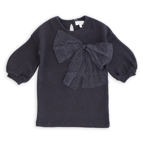 ABITO DETTAGLIO MANICA CON FIOCCO TULLE GLITTER