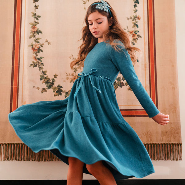 WARM COTTON DRESS WITH VELVET BELT