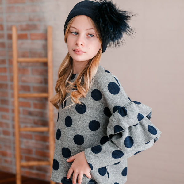 POLKA DOT FANTASY SWEATER WITH RUFFLES