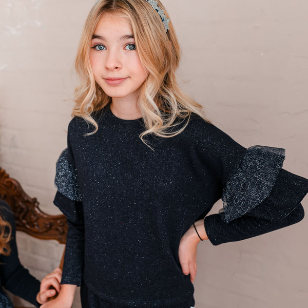 Pull avec Détails en Tulle Volant