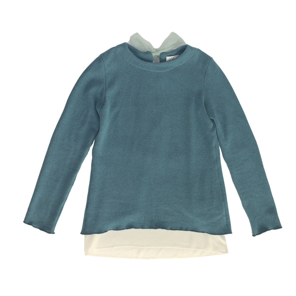 PULL COMBINÉ EN COTON CHAUD ET GEORGETTE