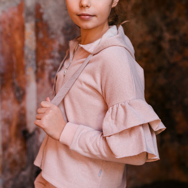 HOODED SWEATSHIRT WITH RUFFLE DETAIL