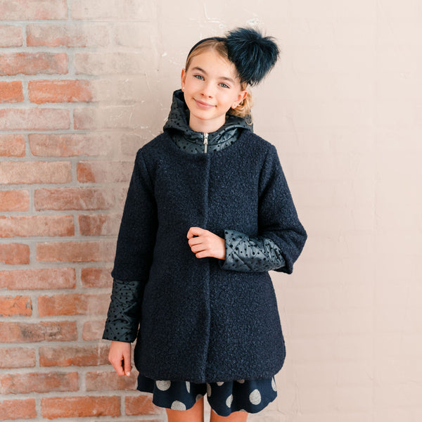 MINI POLKA DOT PUFFY JACKET WITH ADDITIONAL BOUCLE COAT