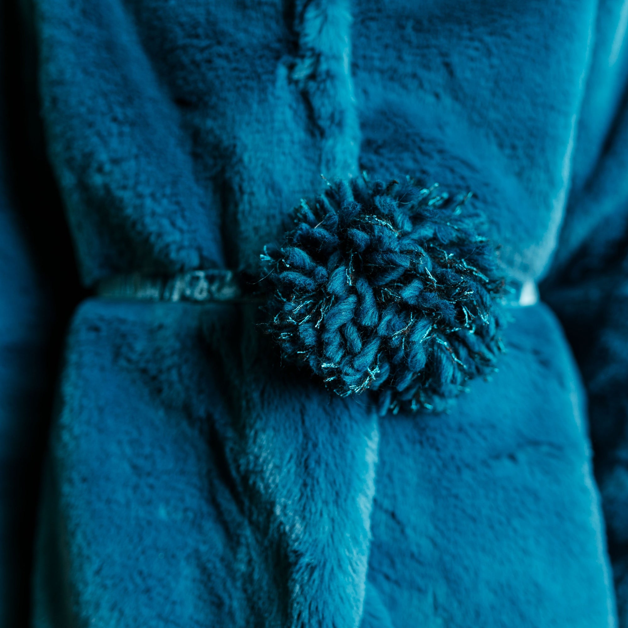 ECO FUR COAT WITH POM POM BELT
