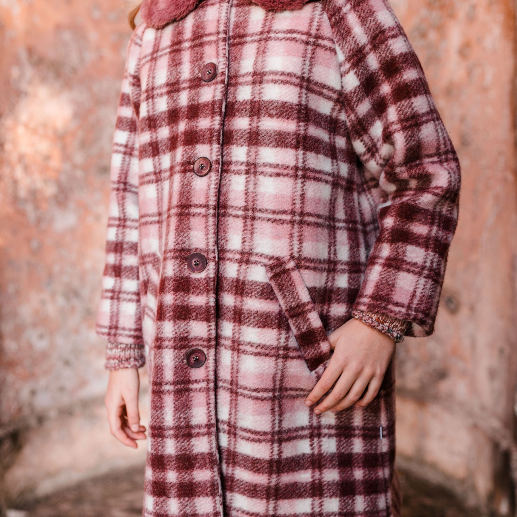 MANTEAU OVERSIZE AVEC MOTIF CARREAU ET COL MAXI