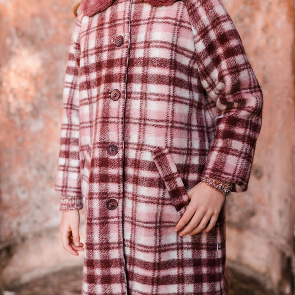 MANTEAU OVERSIZE AVEC MOTIF CARREAU ET COL MAXI