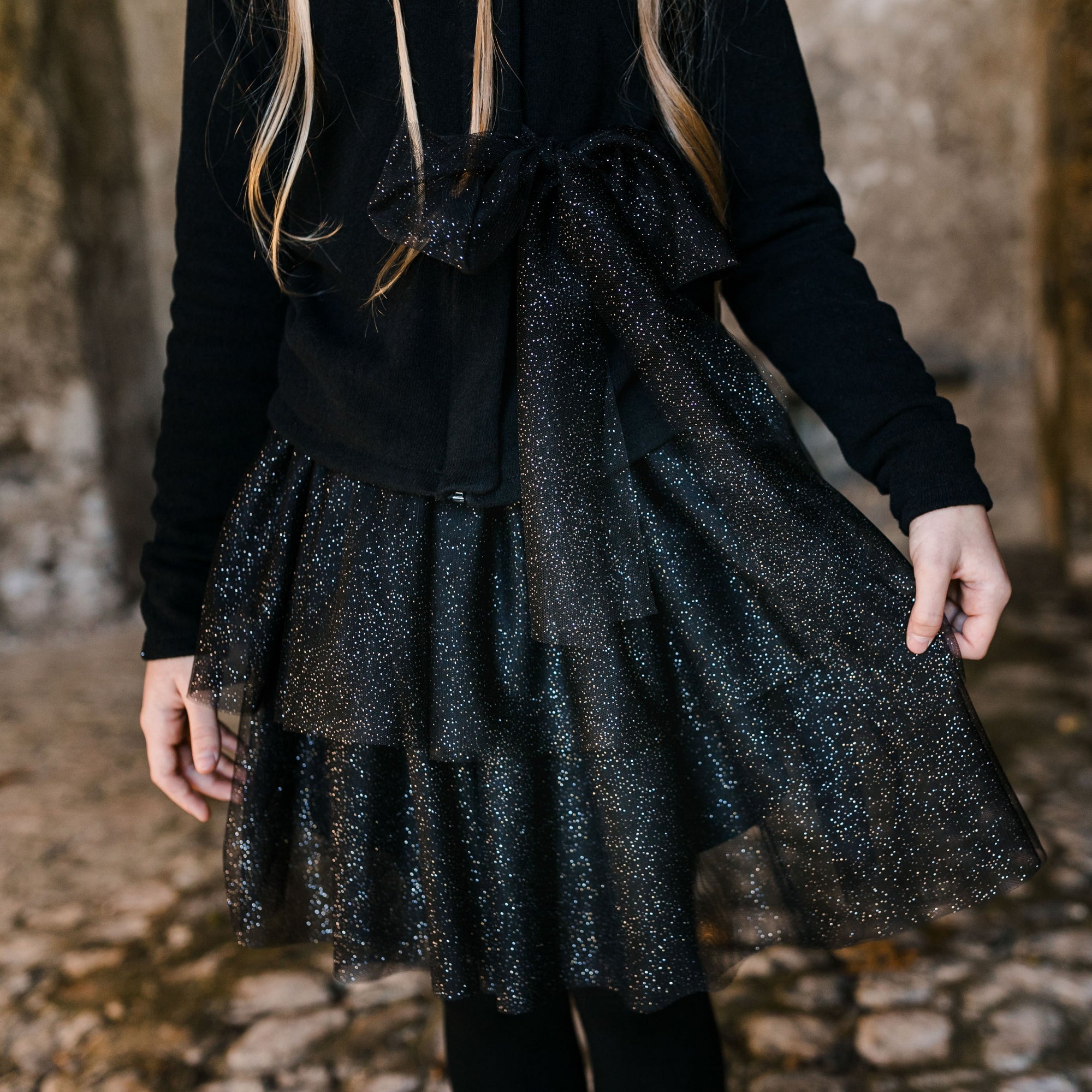 GLITTER TULLE SKIRT WITH DOUBLE RUFFLE