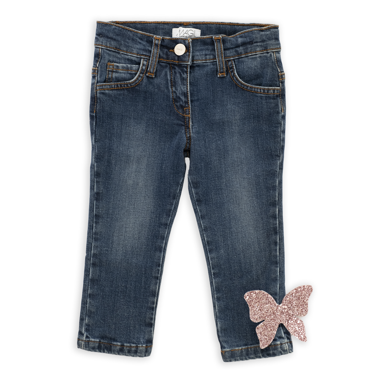 JEANS SLIM DETTAGLIO FARFALLA GLITTER