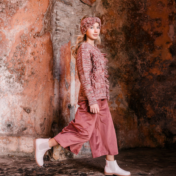 PANTALONI IN VELLUTO CON VITA A CARAMELLA