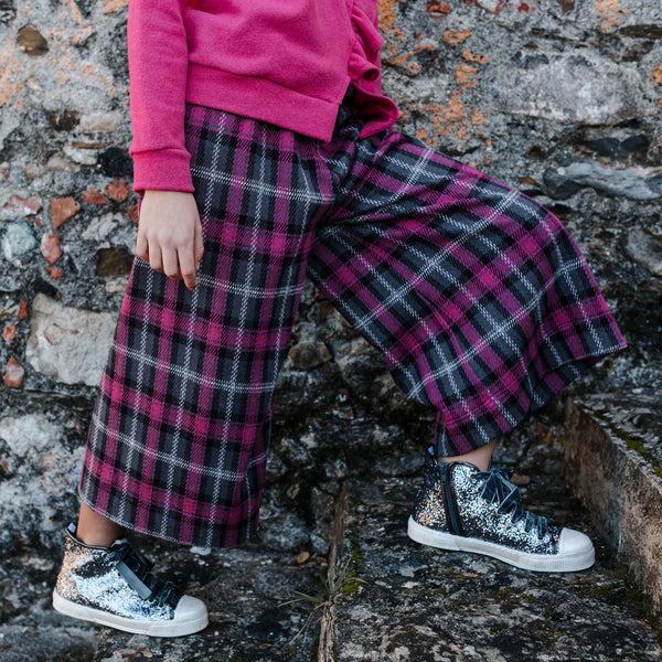 CHECKERED WIDE-LEG PANTS